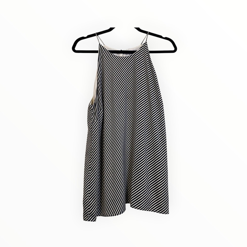 H&M Womens Black White Diagonal Striped Halter Sleeveless Blouse Top Large